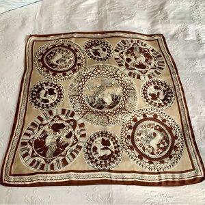 Vintage Kalamkari Style Animal Silk Scarf